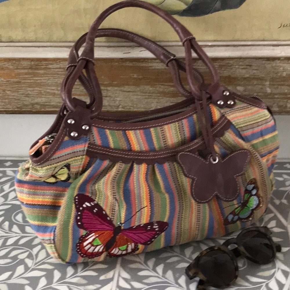 Oilily Colorful Striped Shoulder Bag with Butterfly Details